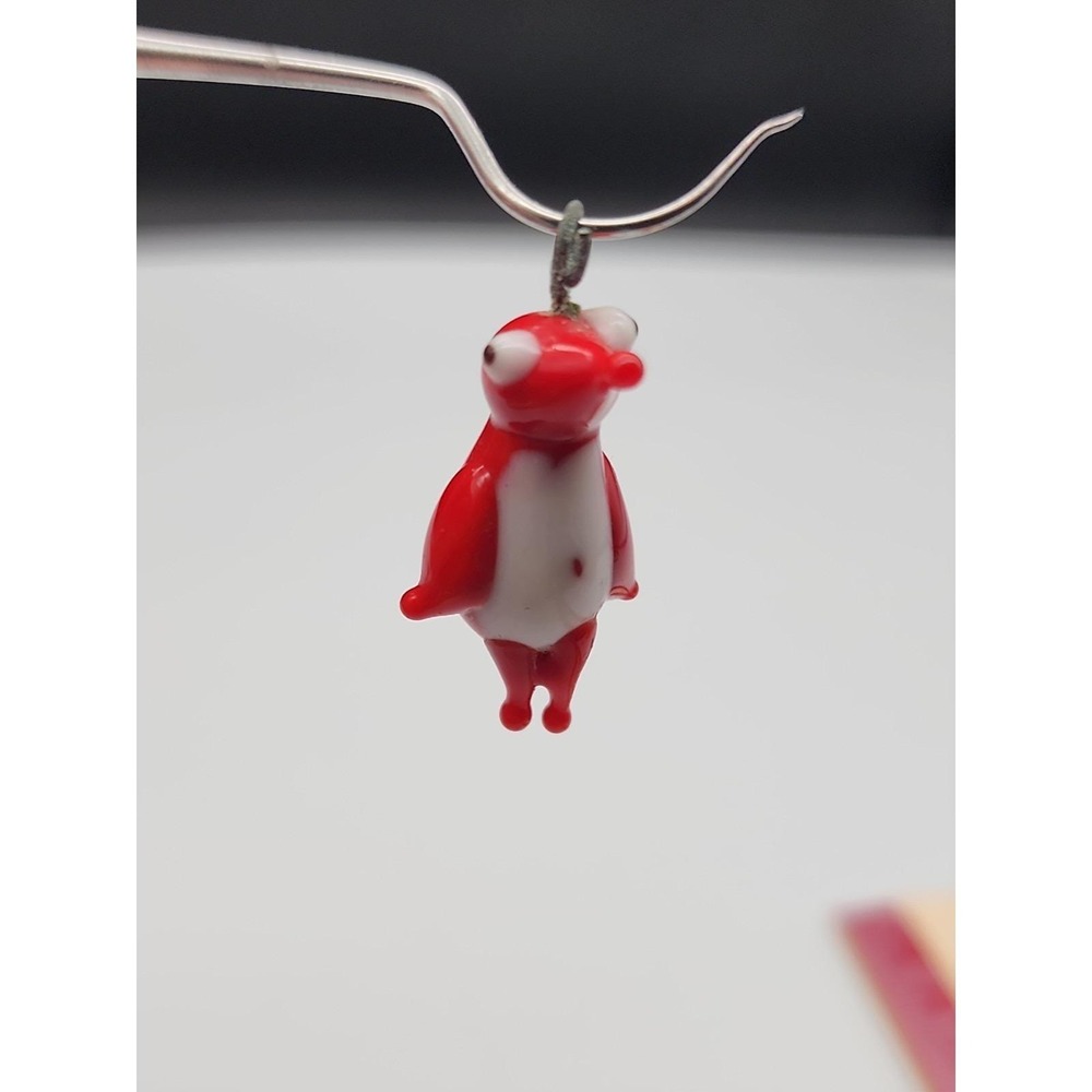 Vintage Glass Lampwork Red White‎ Penguin Charm Pendant